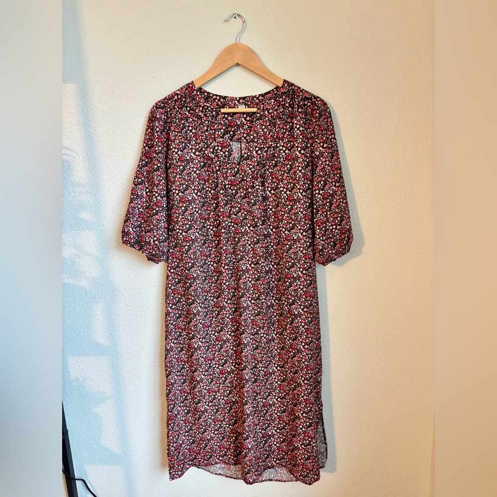 Margaret O'leary Vneck Midi Dress Size Small Black Red Cottage Floral